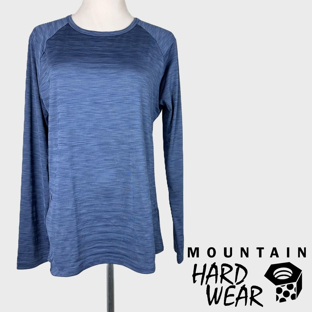 Mountain Hardwear Mighty Stripe Long Sleeve T Shirt Blue Zip Pocket OL7686 Large